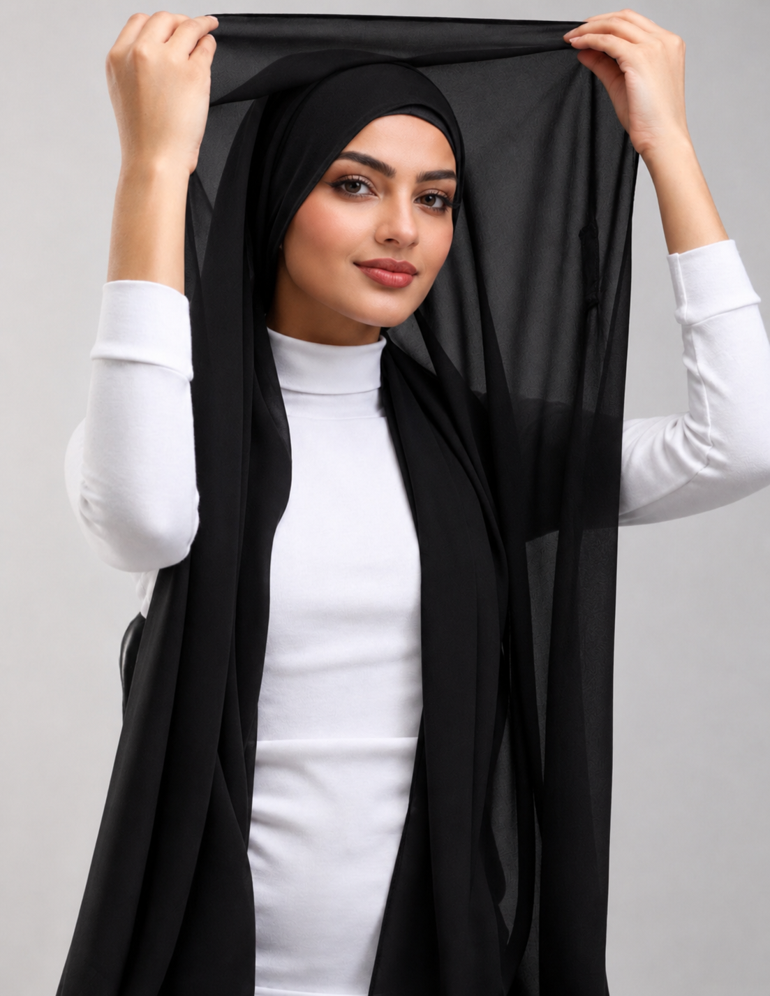 Hijab with attached cap and magnet - Black