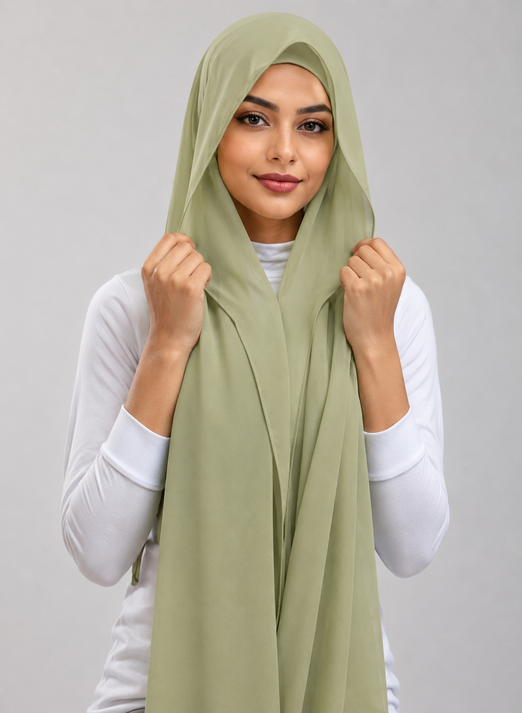 Hijab with attached cap and magnet - Pista Green